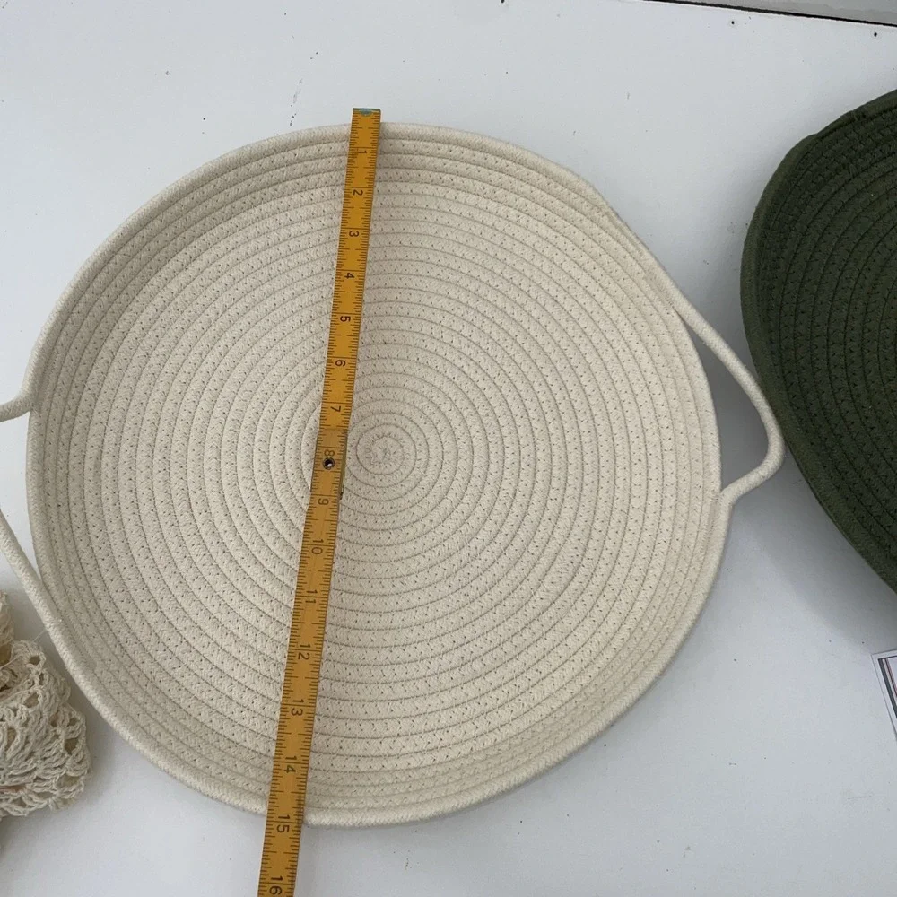 Woven Rope Tray 1 Large Cream 1 Large Green Boho Minimalist 15 Inch Double Hand